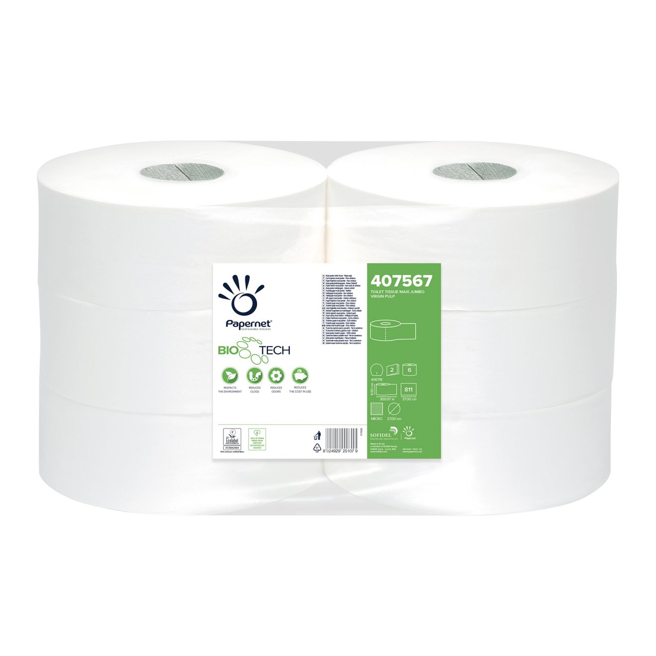 Papier toilette maxi jumbo - Colis 6 rouleaux ECOLABEL - R'net Groupe